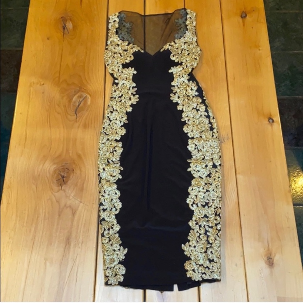 Betsy & Adam Black and Gold Cocktail Dress